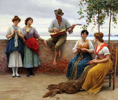 Painting Code#1006-Blaas, Eugene de(Austria): The Serenade