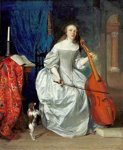Painting Code#1051-Metsu, Gabriel(Holland): Woman Playing the Viola da Gamba
