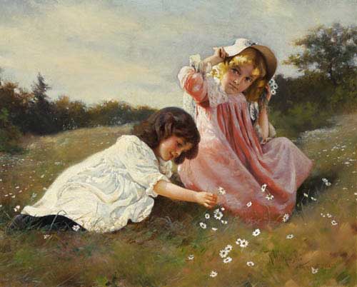 Painting Code#1085-KARL WITKOWSKI(USA): Gathering Daisies
