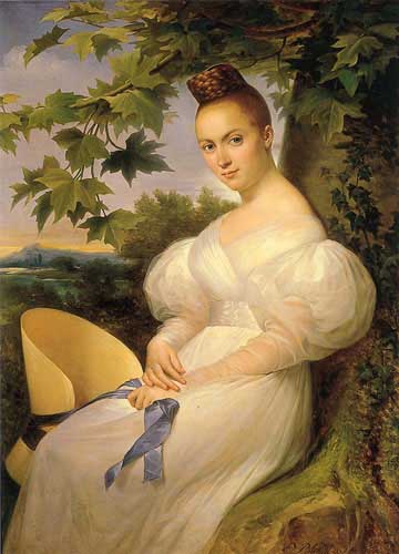 Painting Code#11027-Blondel,Merry Joseph(France): Portrait of a Woman seated beneath a Tree
