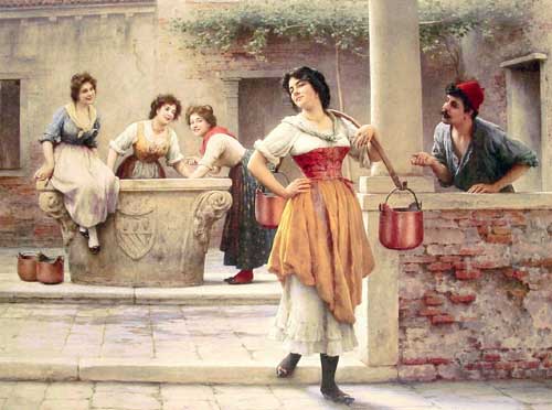 Painting Code#11049-Blaas, Eugene de(Austria): Flirtation at the Well