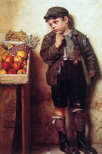 Painting Code#11052-Brown, John George: Eyeing the Fruit Stand