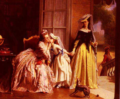 Painting Code#11082-Caraud, Joseph(France): La Reine marie-Antoinette Et Sa Fille, Madame Royale, A Versailles