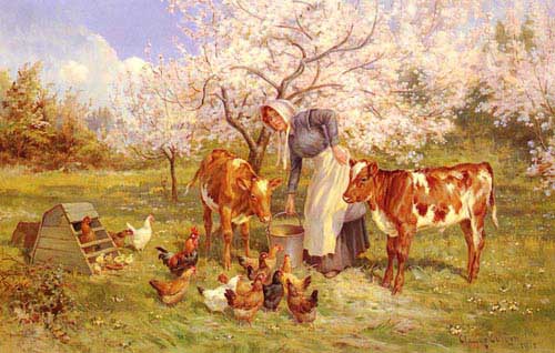 Painting Code#11084-Cardon, Claude(France): Feeding Time In The Orchard