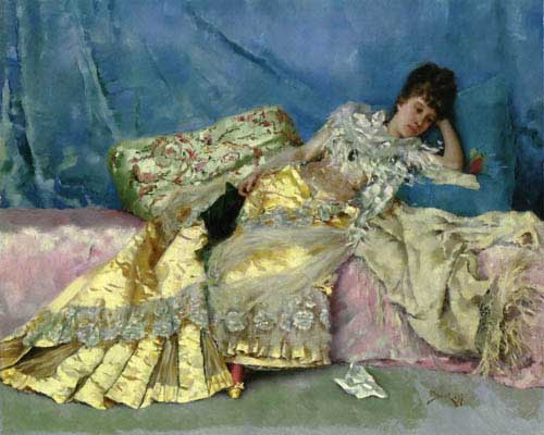 Painting Code#11106-Stewart, Julius LeBlanc(France) - Lady on a Pink Divan