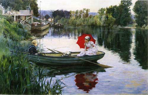 Painting Code#11109-Stewart, Julius LeBlanc(France) - Quiet Day on the Seine