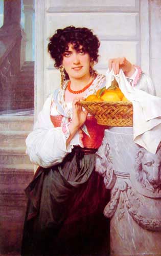 Painting Code#11166-Cot, Pierre-Auguste(France): Pisan Girl with Basket of Oranges and Lemons