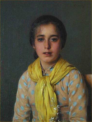Painting Code#11178-Corcos, Vittorio(Italy): Girl with Yellow Shawl