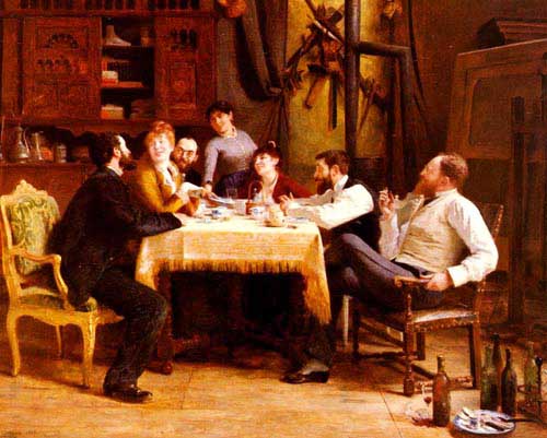Painting Code#11214-Cormon, Fernand-Anne Piestre(France): A Friends&#039; Lunch