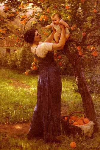Painting Code#11230- Delpy, Hippolyte Camille(France): Mother and Child in the Garden