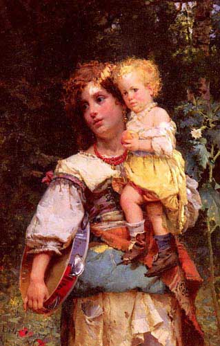 Painting Code#11233-Detti, Cesare-Auguste(Italy): Gypsy Woman and Child