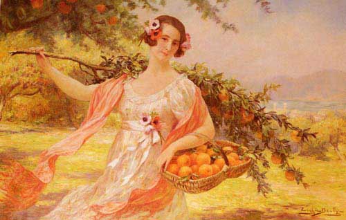 Painting Code#11235-Deully, Eugene Auguste Francois(France): Lady with Oranges