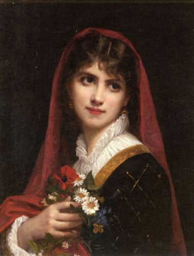 Painting Code#11248-Doyen, Gustave(France): A Young Beauty wearing a Red Veil