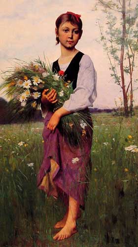 Painting Code#11256-Delobbe, Francois Alfred(France): The Flower Picker