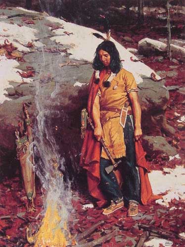 Painting Code#11271-Gaul, Gilbert(USA): Indian by the Campfire