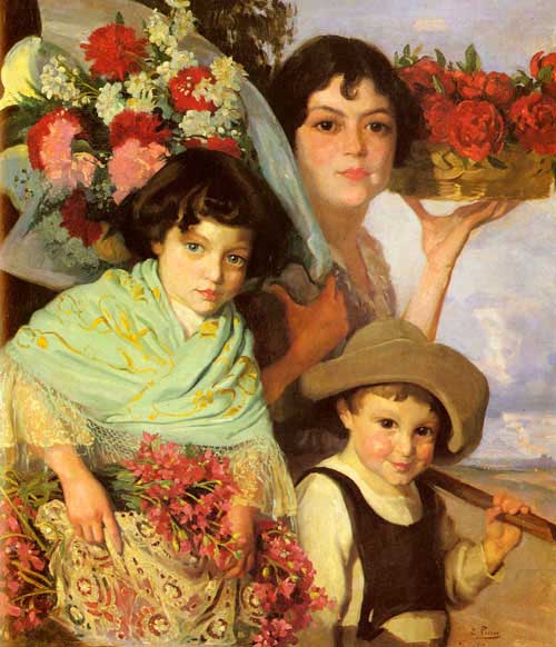 Painting Code#11298-Ferrer-Comas, Edouard(Spain): Flower Gatherers