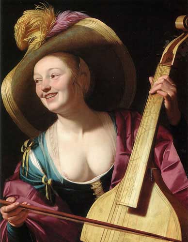 Painting Code#11306-Honthorst, Gerrit van(Netherlands): A young woman playing a viola da gamba