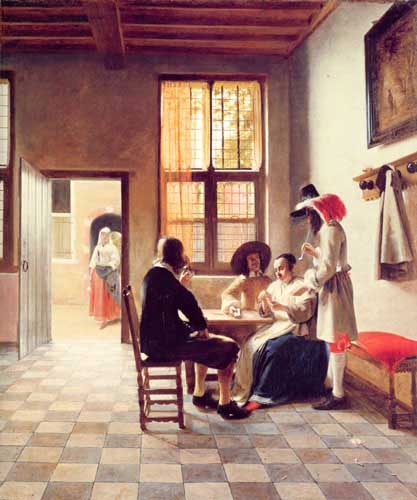 Painting Code#11313-Hooch, Pieter de(Holland): Card Players in a Sunlit Room