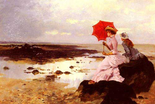 Painting Code#11316-Duez, Ernest Ange(France): On a Rock by the Seashore