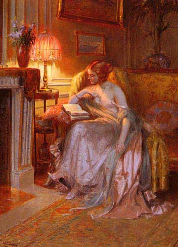 Painting Code#11335-Enjolras, Delphin(France): Reading By Lamplight