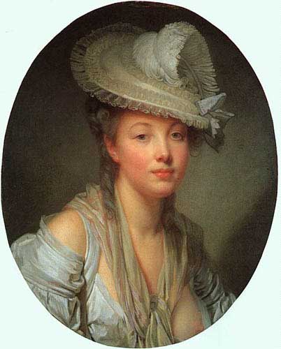 Painting Code#11351-Greuze, Jean Baptiste(France): Young Woman in a White Hat