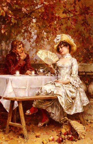Painting Code#11415-Kaemmerer, Frederick Hendrik(Holland): Tea In The Garden, Autumn