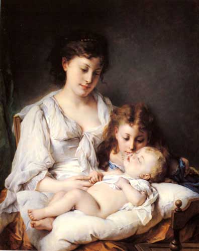 Painting Code#11417-Jourdan, Adolphe(France): Maternal Affection