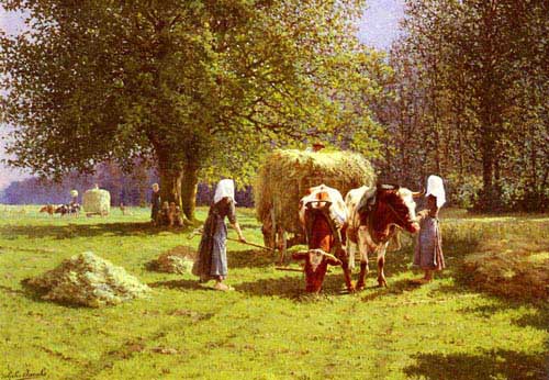 Painting Code#11425-Jacobs, Adolphe(Belgium): Haymaking