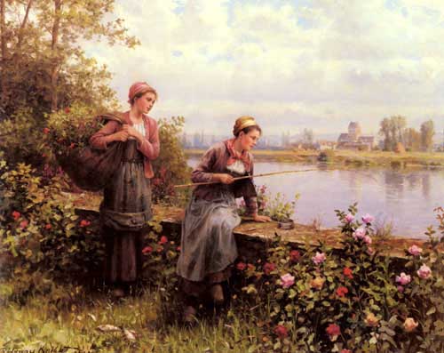 Painting Code#11476-Knight, Daniel Ridgway(USA): Maria And Madeleine Fishing