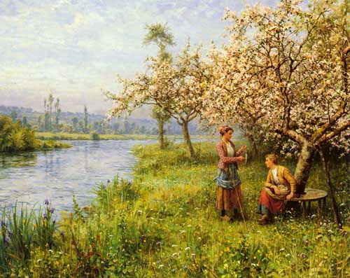 Painting Code#11491-Knight, Louis Aston(USA): Country Women after Fishing on a Summer&#039;s Day