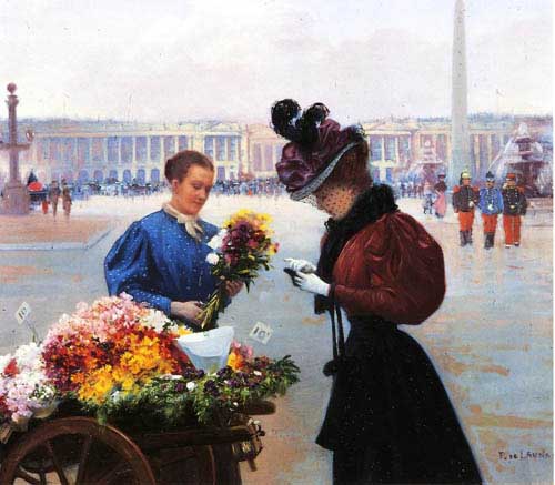 Painting Code#11512-Launay, Fernand de (France) - Flower Merchant, Place de la Concorde, Paris 