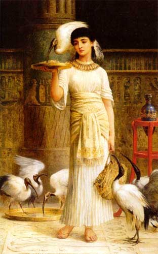 Painting Code#11515-Long, Edwin Longsden(England): Ale the Attendant of the Sacred Ibis in the Temple of Isis