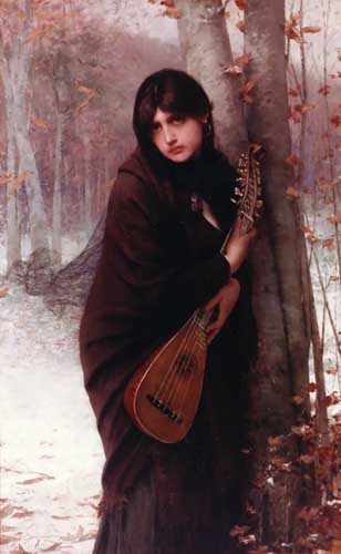 Painting Code#11590-Lefebvre, Jules Joseph(France): Girl with a Mandolin