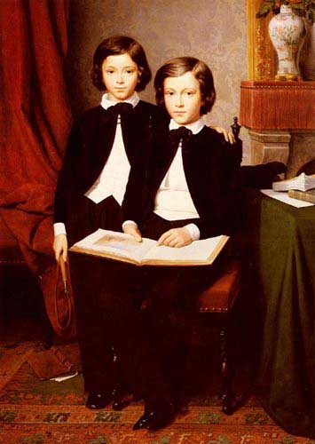 Painting Code#11595-Leloir, Jean-Baptiste Auguste(France): A Portrait Of Two Boys With A Sketchbook