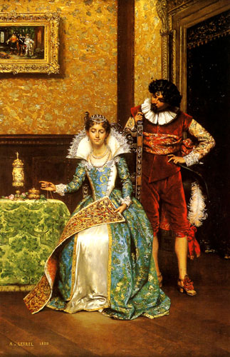 Painting Code#11605-Lesrel, Adolphe Alexandre(France): The Attentive Courtier