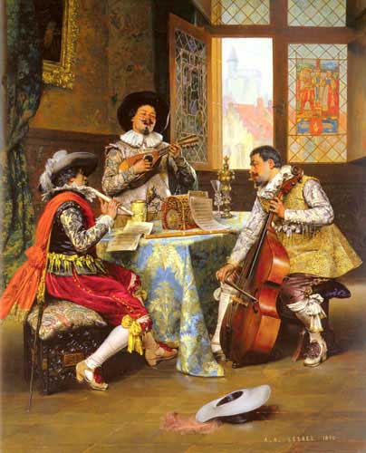 Painting Code#11606-Lesrel, Adolphe Alexandre(France): The Musical Trio