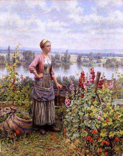 Painting Code#11625-Knight, Daniel Ridgway(USA): Maria on the Terrace with a Bundle of Grass