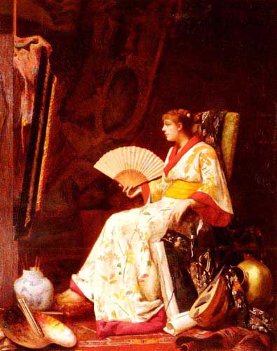 Painting Code#11627-Marx, Alphonse(France): Model In A Kimono In The Artist&#039;s Studio