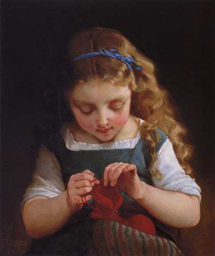 Painting Code#11661-Munier, Emile(France): A Careful Stitch