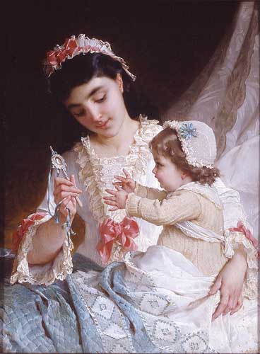 Painting Code#11678-Munier, Emile(France): Distracting the Baby