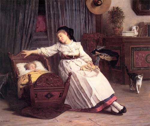 Painting Code#11702-Pabst, Camille Aflred(France): Alsation Rocking her Child