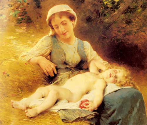 Painting Code#11715-Perrault, Leon Bazile(France): A Mother with her Sleeping Child 
 
