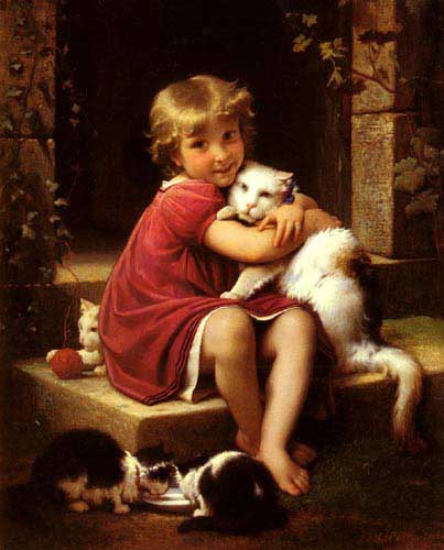 Painting Code#11717-Perrault, Leon Bazile(France): Her Favorite Pet