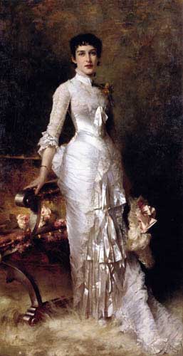 Painting Code#11721-Stewart, Julius LeBlanc(France): Young Beauty In A White Dress
