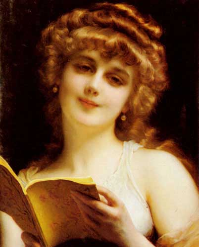 Painting Code#11722-Piot, Etienne Adolphe(France): A Blonde Beauty Holding a Book