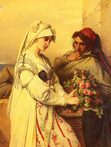Painting Code#11729-Portaels, Jean-Francois(Belgium): The Rose Vendor