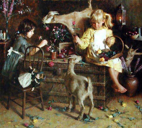 Painting Code#11751-Weistling, Morgan: Goats and Roses