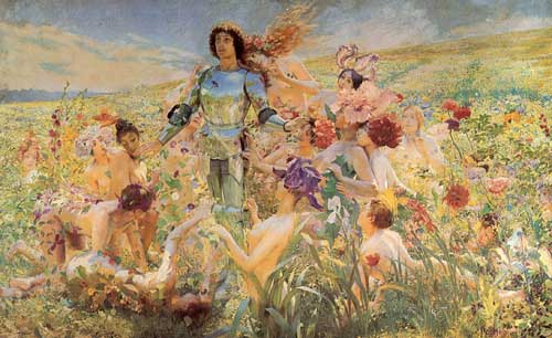 Painting Code#11780-Rochegrosse, Georges Antoine(France): The Knight of the Flowers