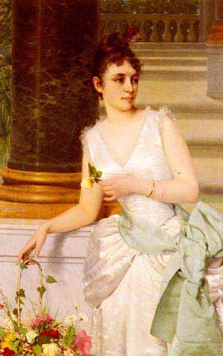 Painting Code#11792-Ruben, Franz Leo(Austria): Portrait Of A Lady With A Green Satin Sash