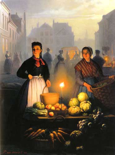 Painting Code#11809-Schendel, Petrus Van(Belgium): A Market Stall by Moonlight